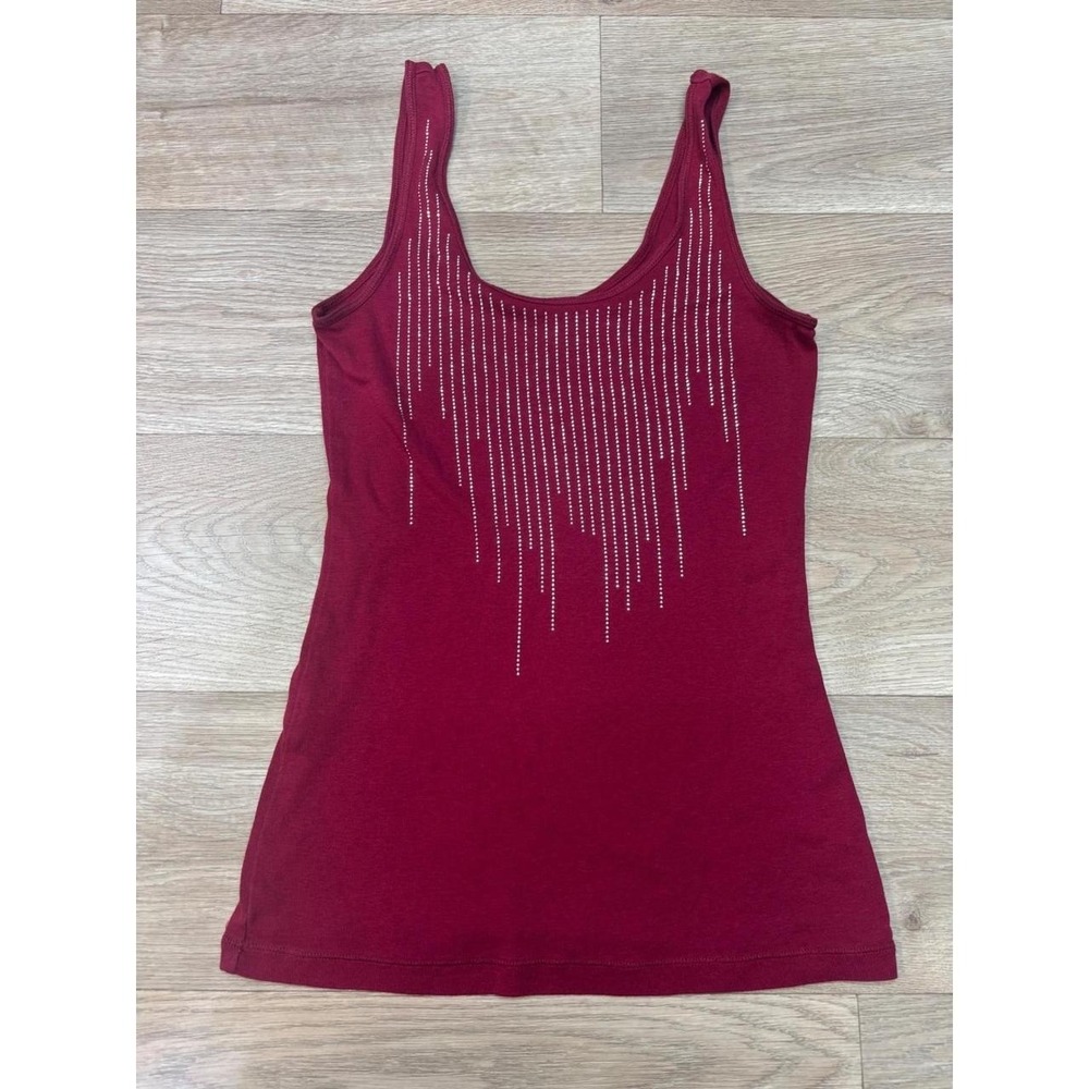 Express Sexy Basics Tank Top Small Burgundy Red Rhinestone Pima Cotton Modal